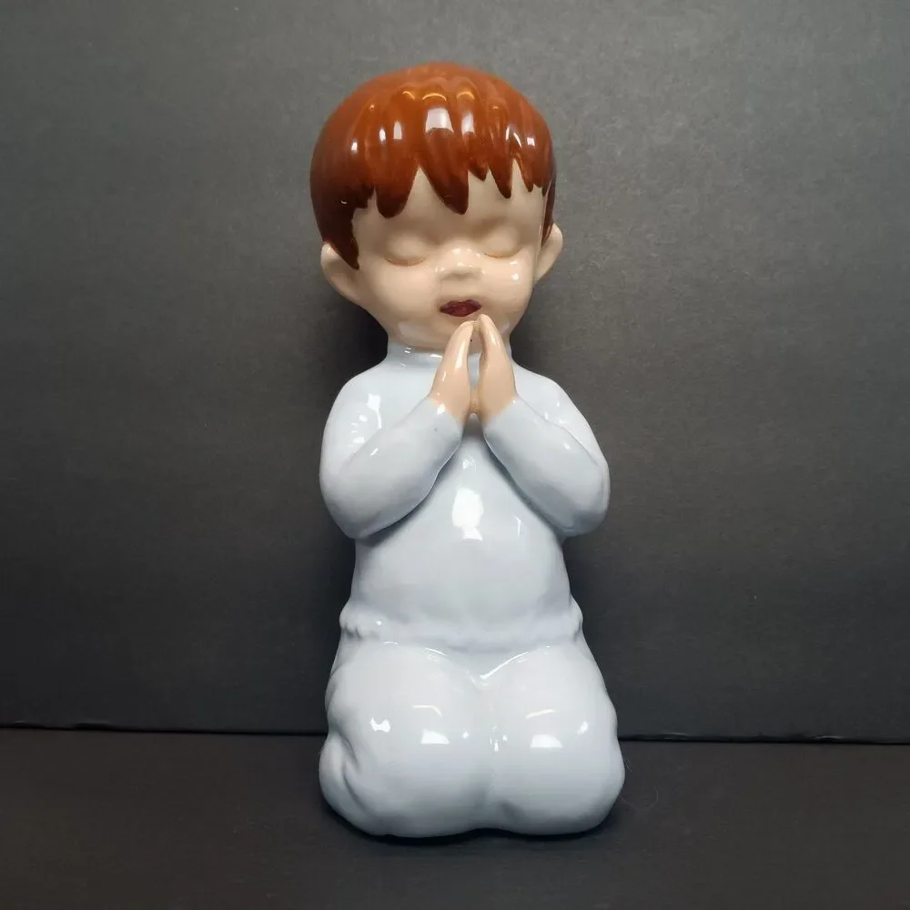 Praying Boy Collectable Figurine Blue Pjs Brown Hair
